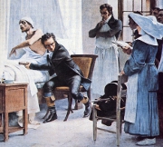 Ren Laennec, auscultating a patient