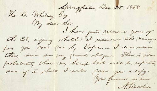 holograph: Abraham Lincoln letter