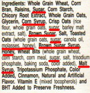 Ingredient list for Fiber One Raisin Bran Clusters